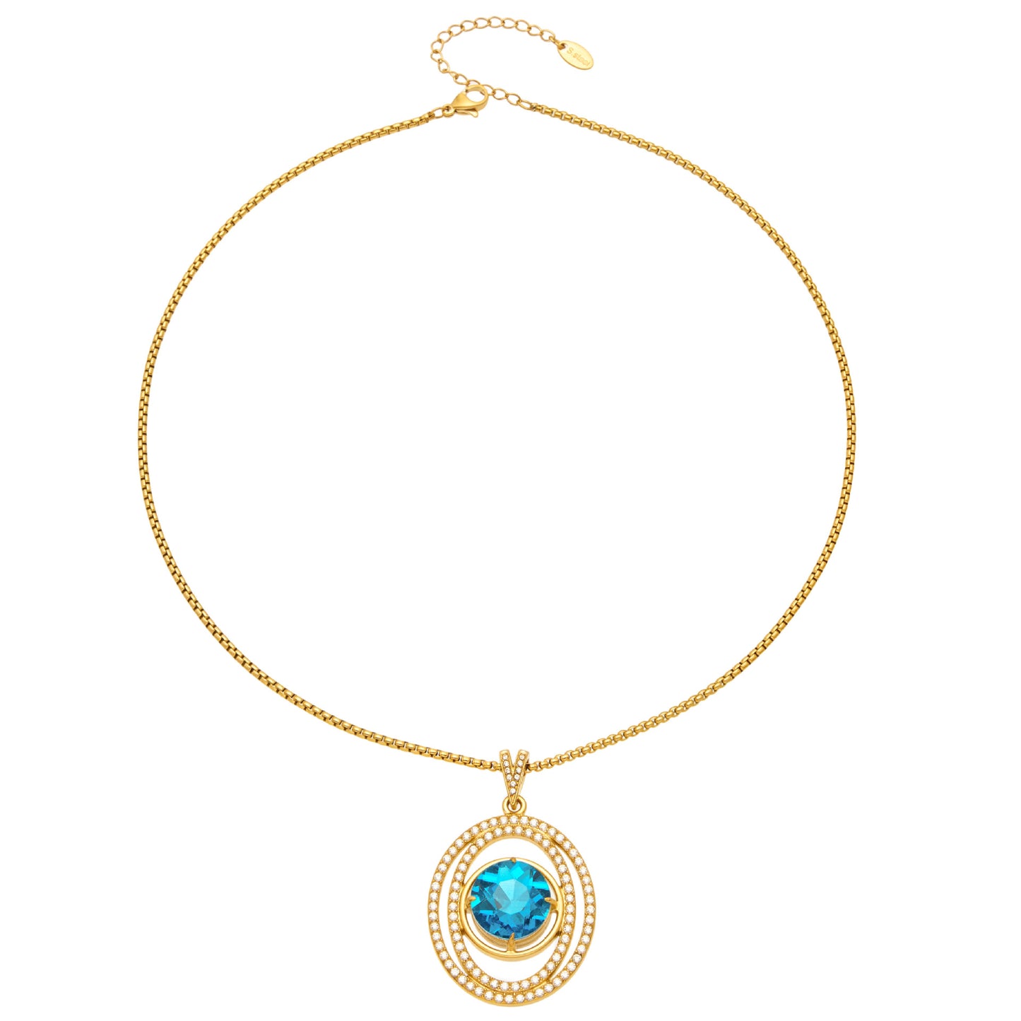 316L Stainless Steel 18K PVD Gold Sea Blue Zircon Pendant Necklace made with 316L stainless steel and 18K PVD gold finish for wholesale jewelry buyers - image 4