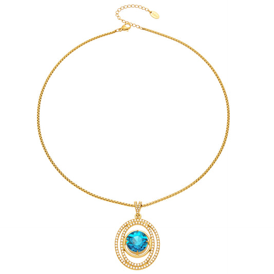 316L Stainless Steel 18K PVD Gold Sea Blue Zircon Pendant Necklace made with 316L stainless steel and 18K PVD gold finish for wholesale jewelry buyers - image 4