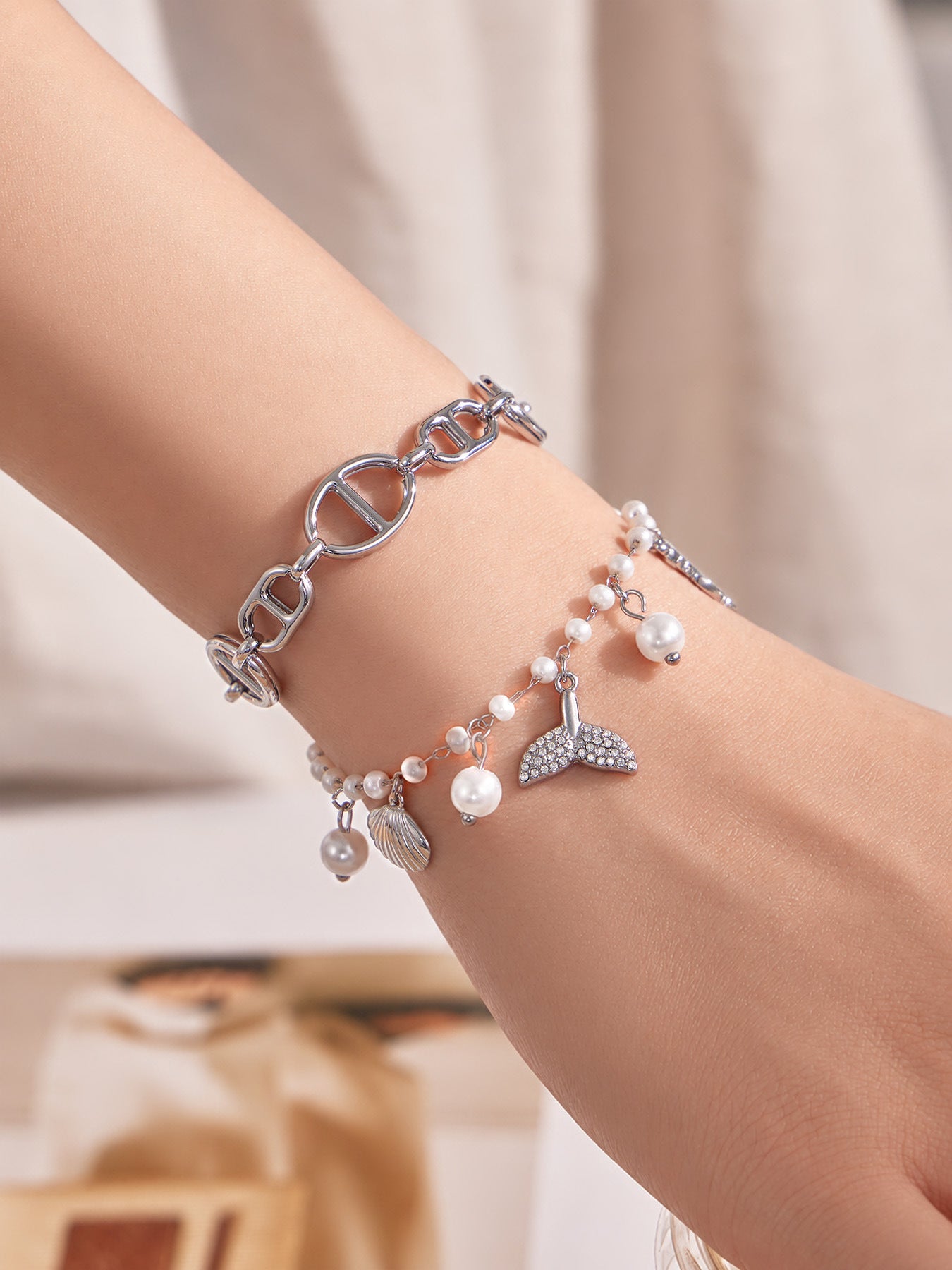 316L Stainless Steel 18K PVD Gold Shell Pearl Bracelet made with 316L stainless steel and 18K PVD gold finish for wholesale jewelry buyers - image 7
