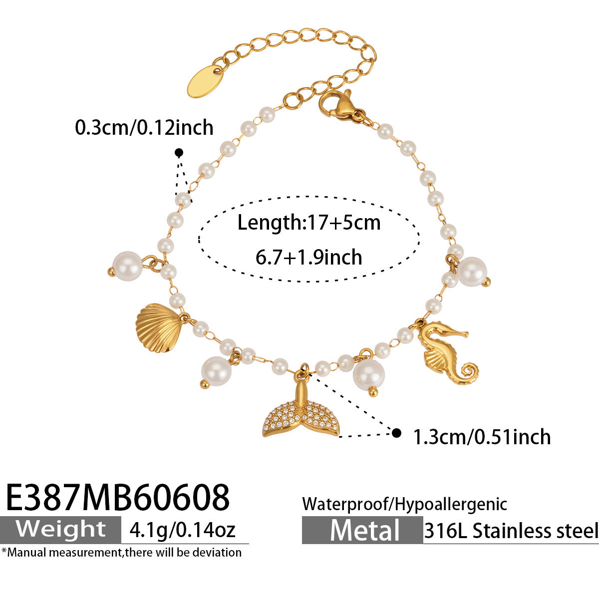 316L Stainless Steel 18K PVD Gold Shell Pearl Bracelet made with 316L stainless steel and 18K PVD gold finish for wholesale jewelry buyers - image 9