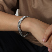 Silver and black 316L stainless steel textured lobster clasp bracelet, hypoallergenic and waterproof, modern geometric design for men