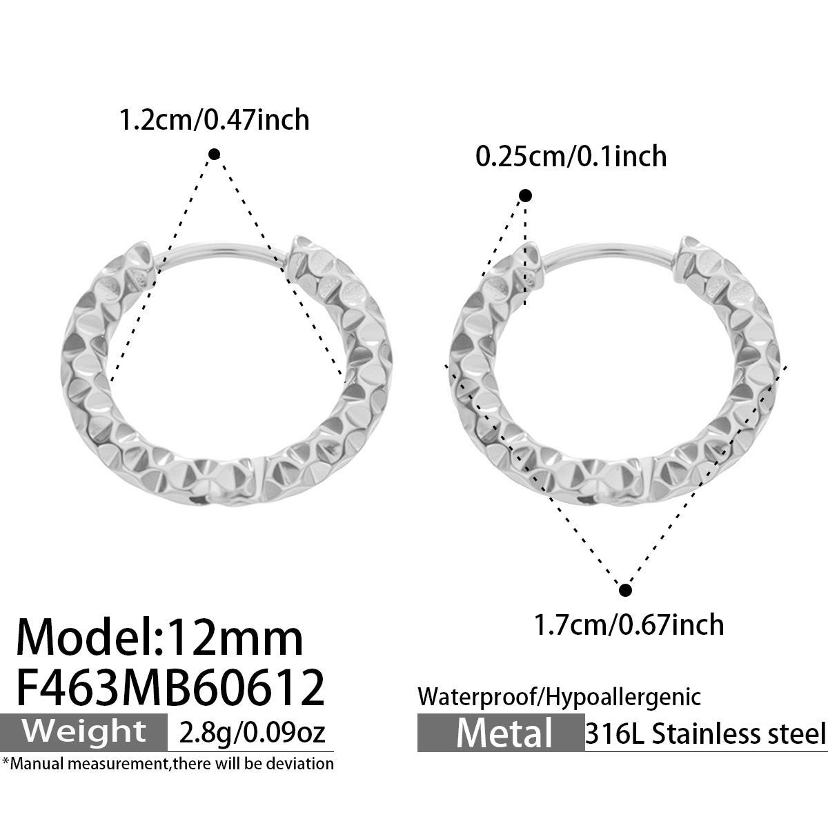 316L Stainless Steel 18K PVD Hammered Hoop Earrings | Waterproof Hypoallergenic Chunky Earrings