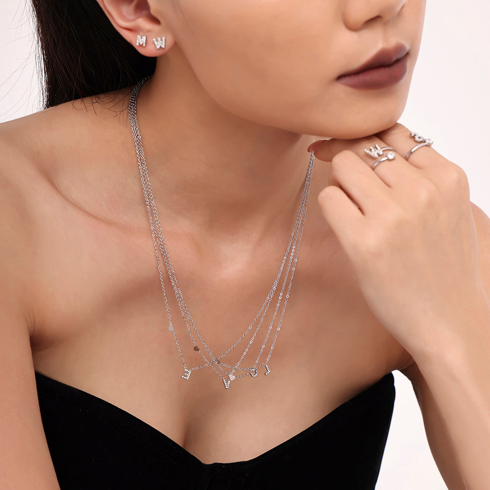 316L Stainless Steel 18K Gold PVD Initial CZ Jewelry Set