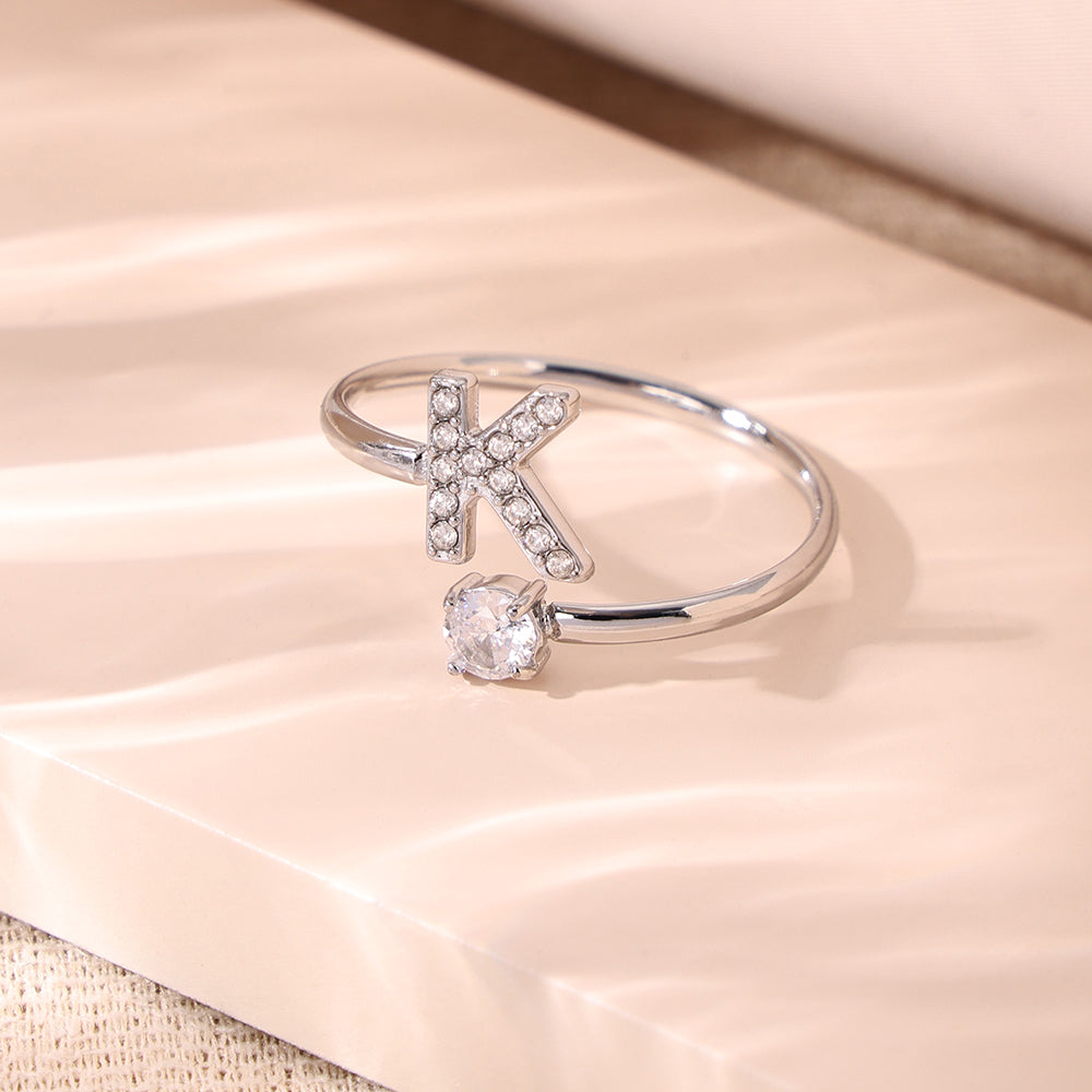 316L Stainless Steel 18K Gold PVD Plated CZ Initial Ring