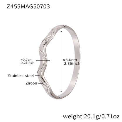 Silver irregular stainless steel bracelet (Z455MAG50703), 0.7cm zircon detail, inner diameter 6cm, weight 20.1g