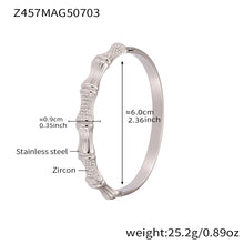 Silver stainless steel bamboo joint bracelet (Z457MAG50703), 0.9cm white zircon detail, inner diameter 6cm, weight 25.2g