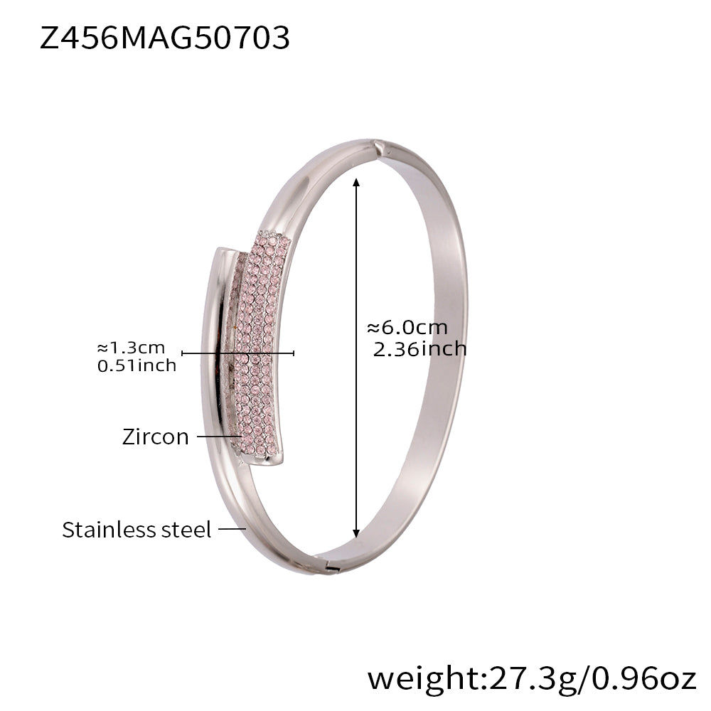 Silver stainless steel bracelet (Z456MAG50703), 1.3cm pink zircon detail, inner diameter 6cm, weight 27.3g