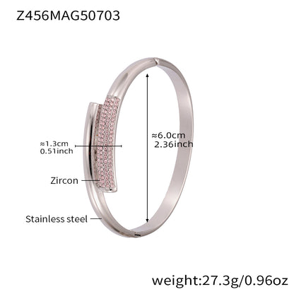 Silver stainless steel bracelet (Z456MAG50703), 1.3cm pink zircon detail, inner diameter 6cm, weight 27.3g