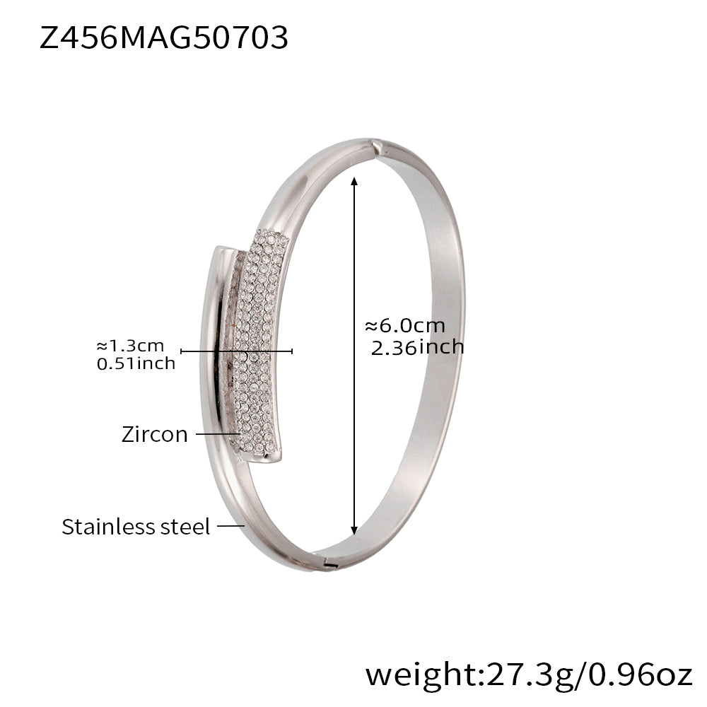 Silver stainless steel bracelet (Z456MAG50703), 1.3cm white zircon detail, inner diameter 6cm, weight 27.3g