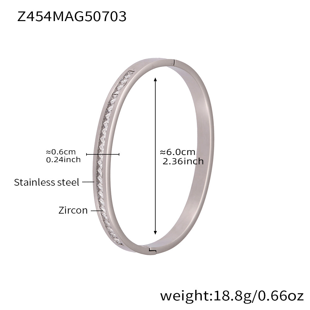 Silver stainless steel bracelet (Z454MAG50703), 0.6cm zircon detail, inner diameter 6cm, weight 18.8g