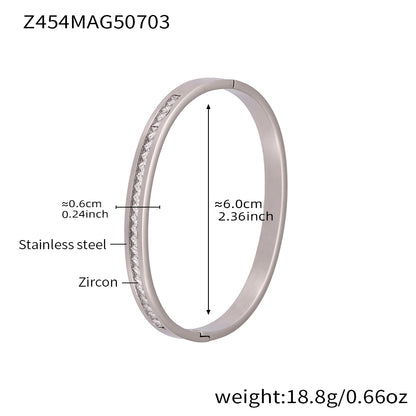Silver stainless steel bracelet (Z454MAG50703), 0.6cm zircon detail, inner diameter 6cm, weight 18.8g