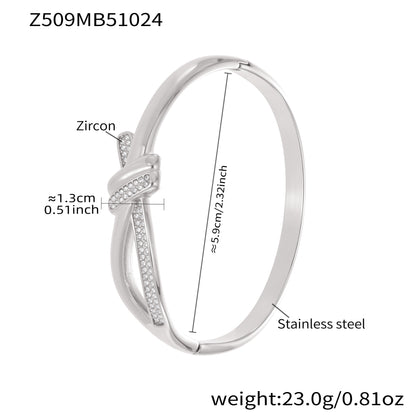 Silver stainless steel bangle (Z509MB51024), zircon knot clasp, 1.3cm detail, inner diameter 5.9cm, weight 23g