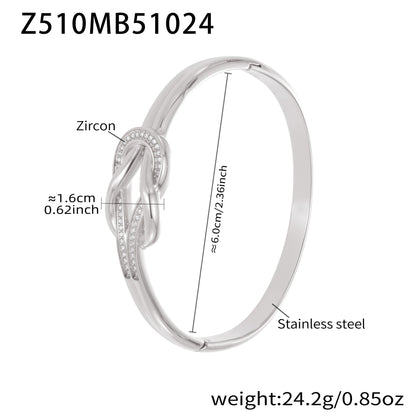 Silver stainless steel bangle (Z510MB51024), zircon knot clasp, 1.6cm detail, inner diameter 6cm, weight 24.2g