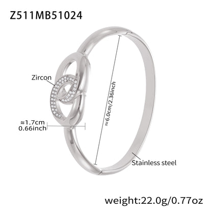 Silver stainless steel bangle (Z511MB51024), zircon knot clasp, 1.7cm detail, inner diameter 6cm, weight 22g