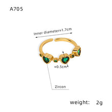 Size and weight guide for the single green heart zircon copper ring