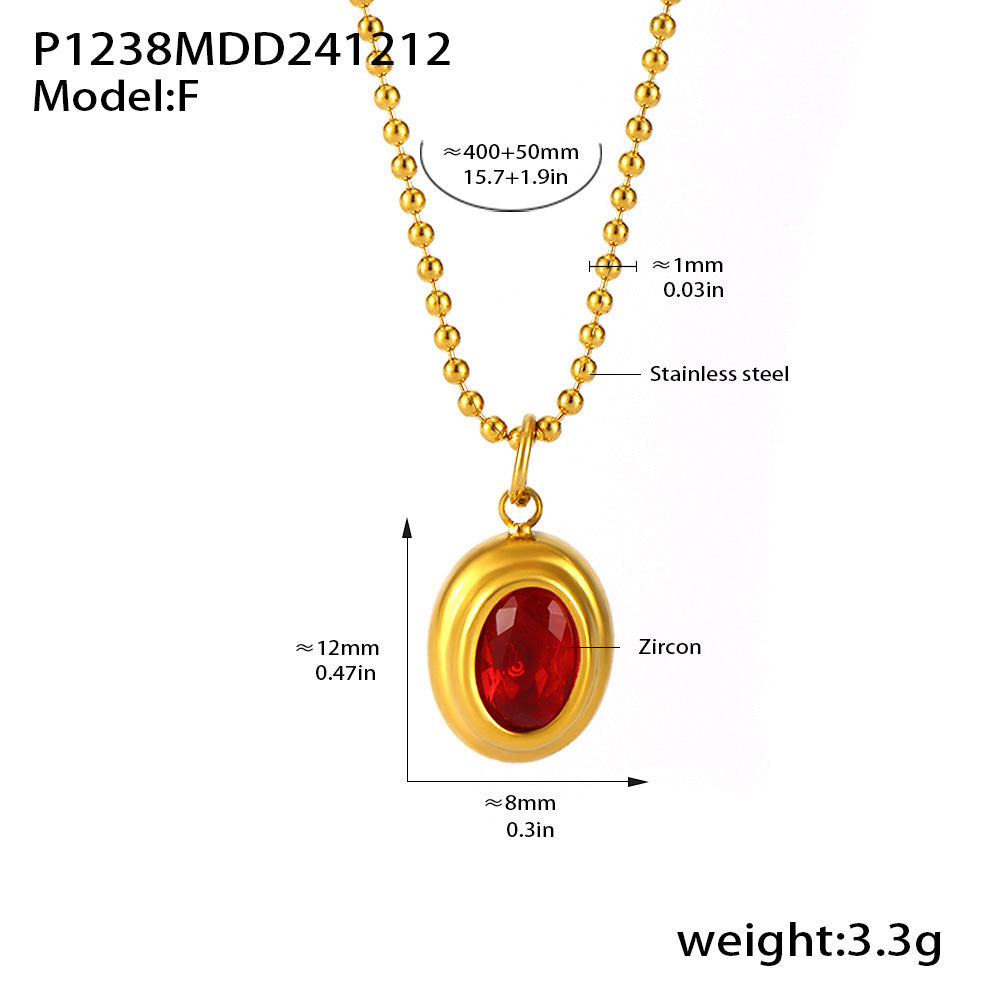 Single red oval zircon pendant necklace dimensions and product specification guide