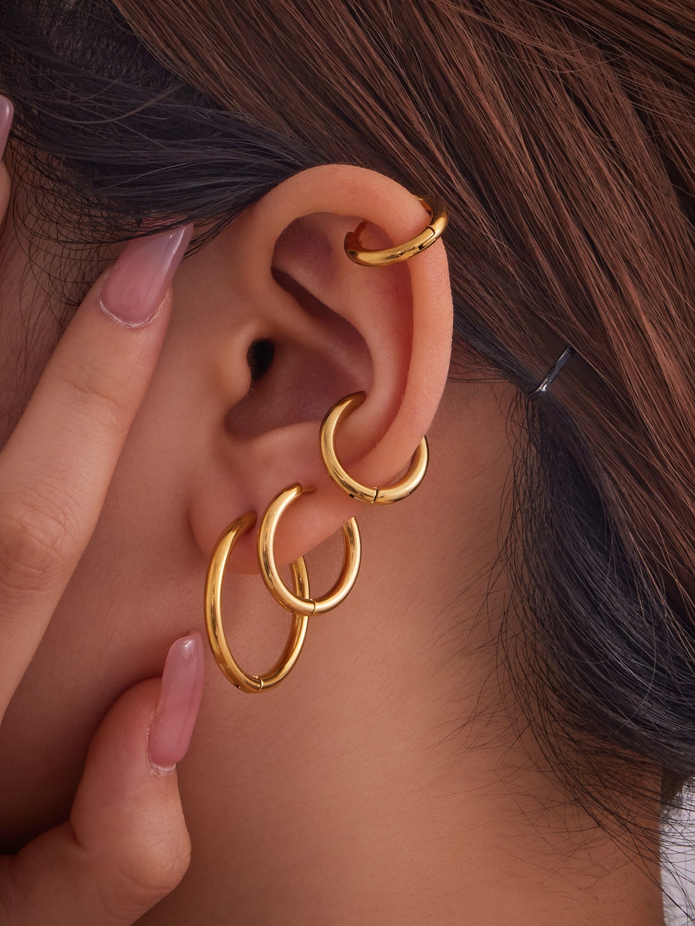 316L Stainless Steel Mixed Metal Two-Tone Minimalist Hoop Earrings | PVD Gold Huggie Hoops