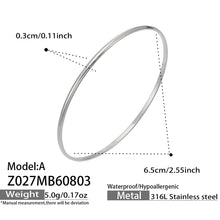 Smooth polished steel slim stackable bangle size and product detail guide