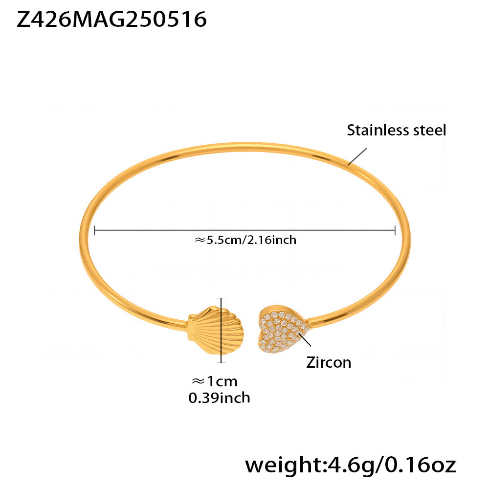 18K gold plated bangle (Z426MAG250516), sparkling zircon shell design, inner diameter 5.5cm, weight 4.6g