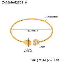 18K gold plated bangle (Z426MAG250516), sparkling zircon shell design, inner diameter 5.5cm, weight 4.6g