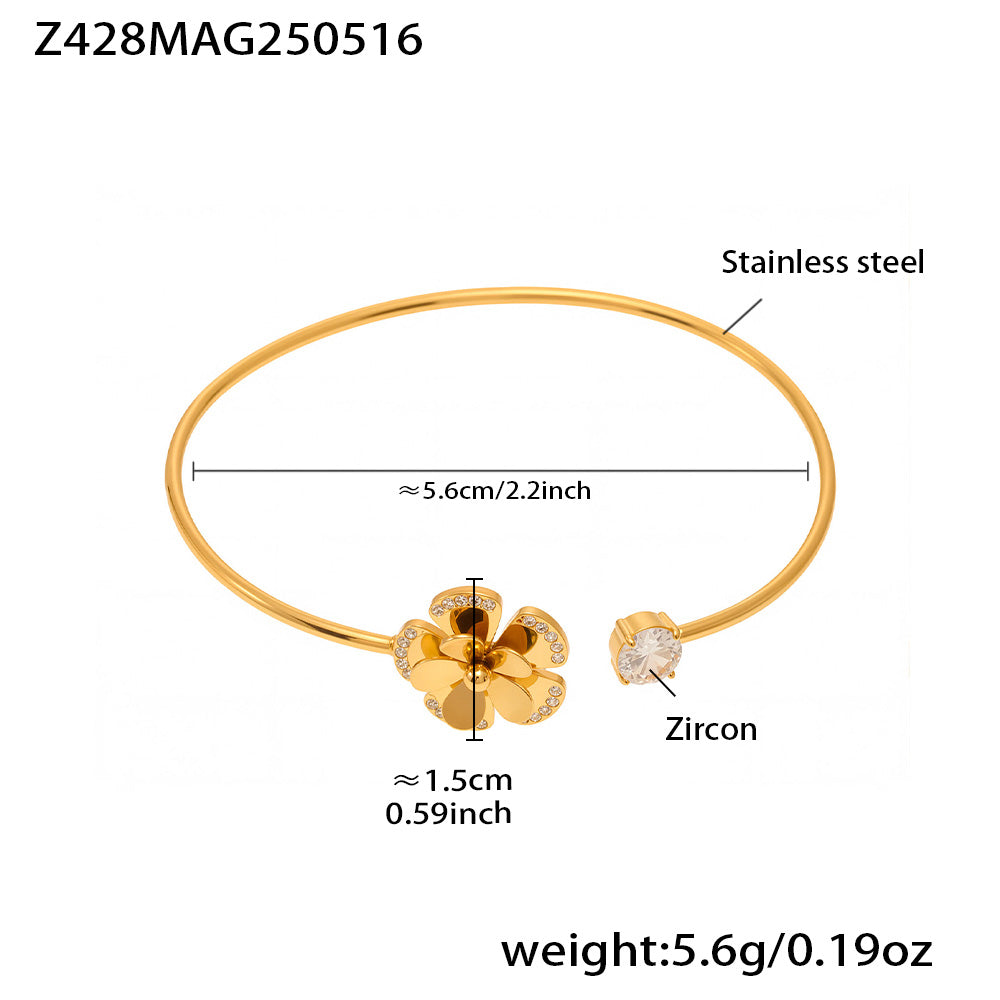 18K gold plated bangle (Z428MAG250516), sparkling zircon flower design, inner diameter 5.6cm, weight 5.6g