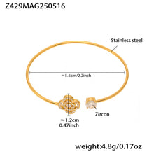 18K gold plated bangle (Z429MAG250516), sparkling zircon floral core design, inner diameter 5.6cm, weight 4.8g