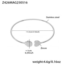 Silver stainless steel bangle (Z426MAG250516), sparkling zircon shell design, inner diameter 5.5cm, weight 4.6g
