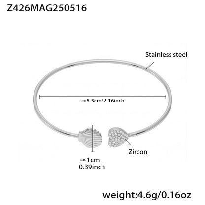 Silver stainless steel bangle (Z426MAG250516), sparkling zircon shell design, inner diameter 5.5cm, weight 4.6g