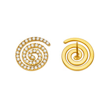 Gold spiral pavé cubic zirconia stud earrings in 316L stainless steel