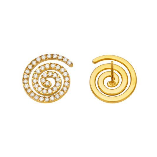 Gold spiral pavé cubic zirconia stud earrings in 316L stainless steel