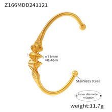 gold stainless steel ruched spiral bangle (Z166MDD241121), inner diameter 60mm, weight 11.7g