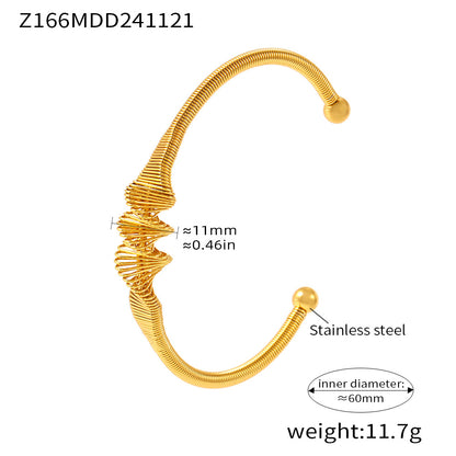 gold stainless steel ruched spiral bangle (Z166MDD241121), inner diameter 60mm, weight 11.7g