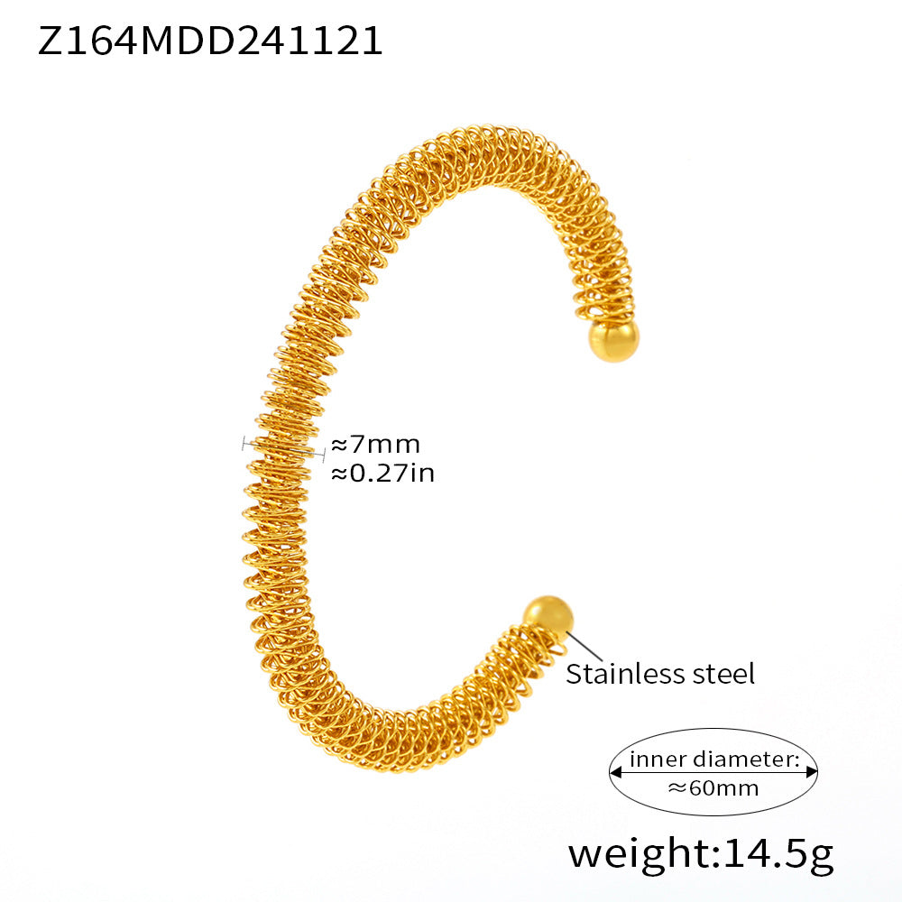 gold stainless steel thick spiral bangle (Z164MDD241121), inner diameter 60mm, weight 14.5g