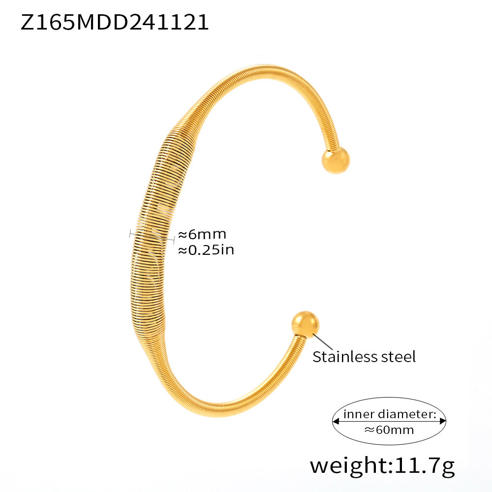 gold stainless steel spiral bangle (Z165MDD241121), inner diameter 60mm, weight 11.7g