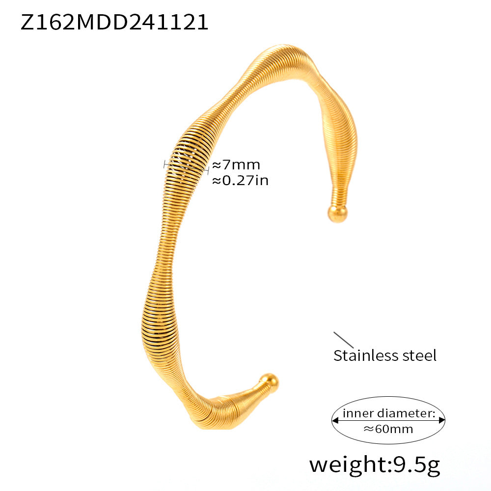 gold stainless steel wave spiral bangle (Z162MDD241121), inner diameter 60mm, weight 9.5g