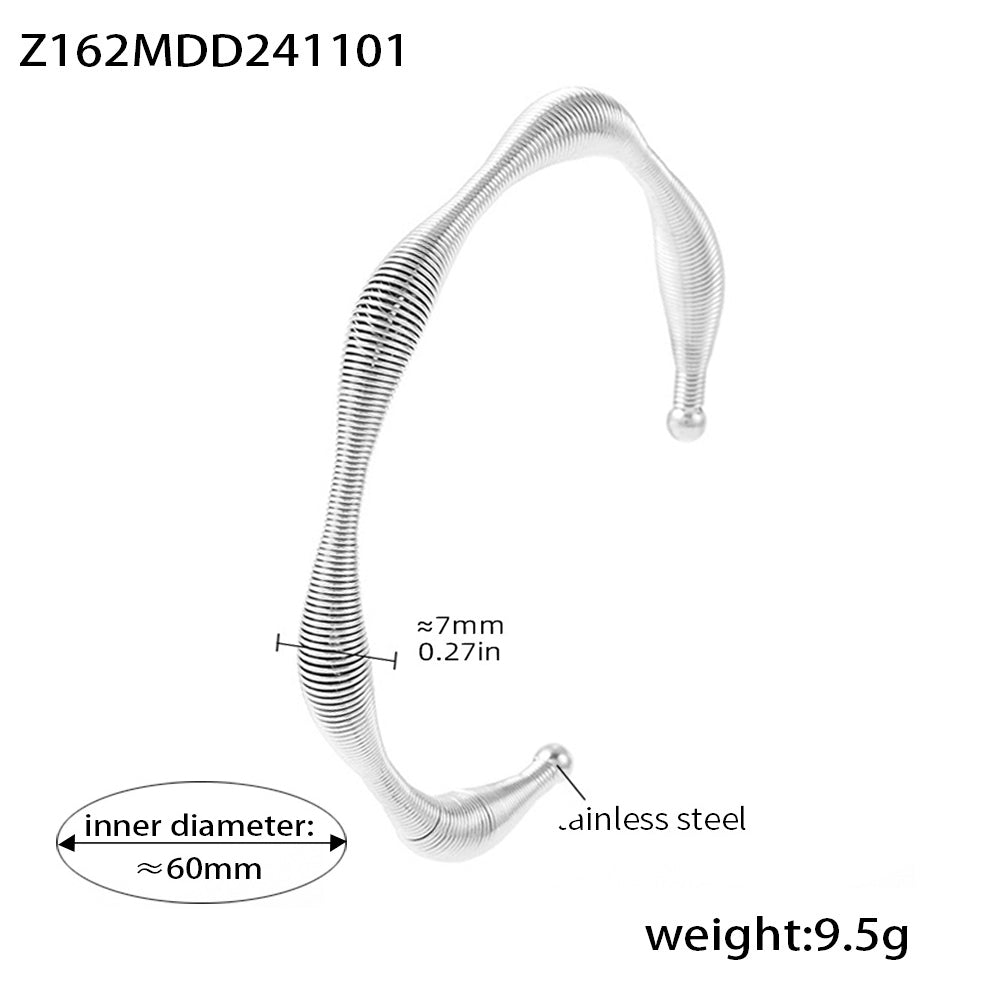 stainless steel wave spiral bangle (Z162MDD241101), inner diameter 60mm, weight 9.5g