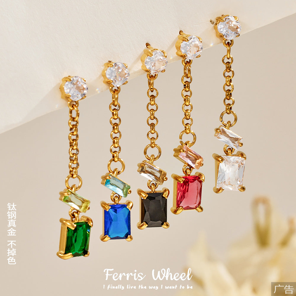 Elegant black zircon earrings in 18K gold finish