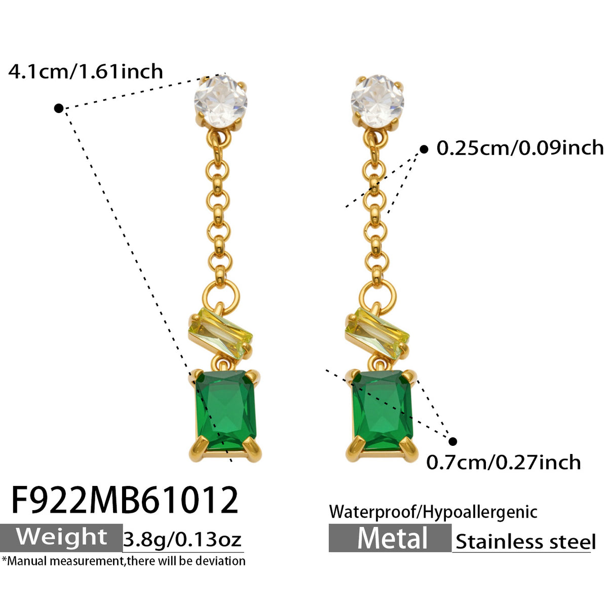 316L Stainless Steel 18K PVD Gold Square Color Zircon Earrings made with 316L stainless steel and 18K PVD gold finish for wholesale jewelry buyers - image 16