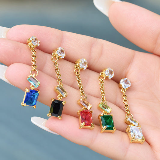 Stylish white zircon earrings in standard display