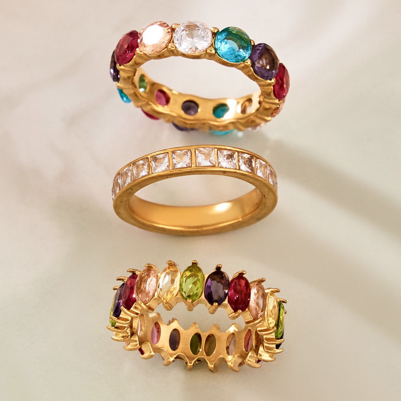 Stackable zircon rings for women with colorful gemstone accents