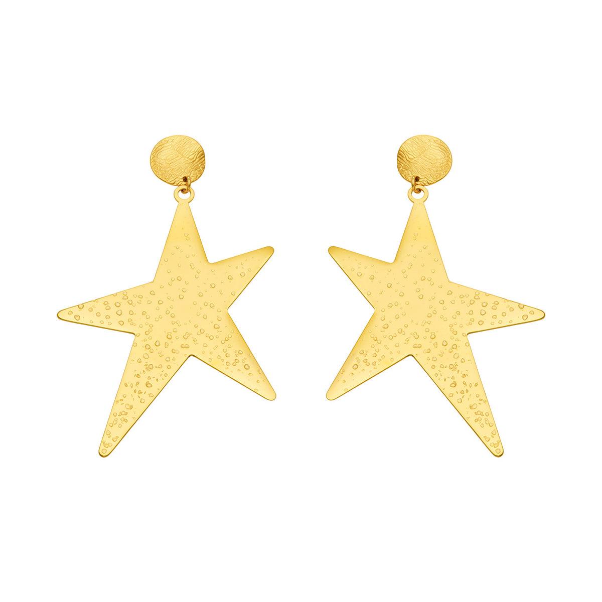 F845 gold-tone stainless steel statement star drop earrings with 18K PVD vacuum coating