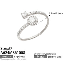 A624 steel-tone square halo open ring diagram showing size 7, a 0.5 cm detail and approximate weight 1.3 g