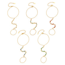 Stainless steel CZ hand chain bracelets with connected finger rings in clear, multicolor, red, blue and green stone options