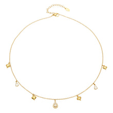 Stainless steel dainty heart charm necklace with clear teardrop zircon accents in gold tone