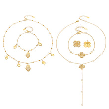 Stainless steel heart and four-petal flower zircon jewelry collection with necklaces, bracelets and stud earrings