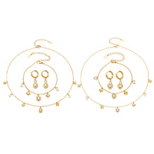 Stainless steel heart and oval zircon charm jewelry collection with necklaces, bracelets and hoop earrings