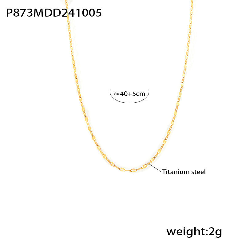 Gold tone stainless steel herringbone chain necklace, 40+5cm extender, lightweight 2g.