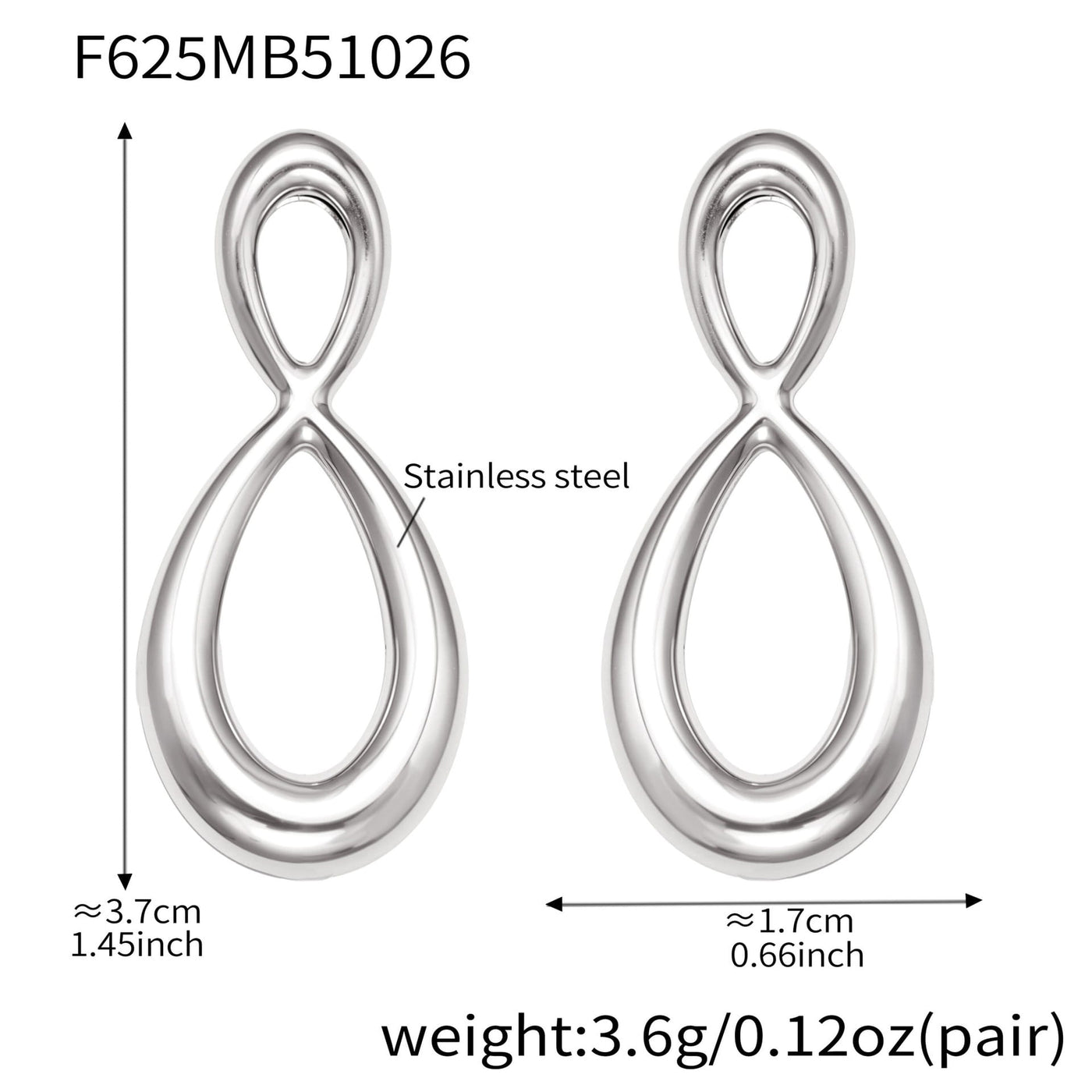 316L Stainless Steel Mixed Metal Two-Tone Infinity Figure-Eight Drop Earrings