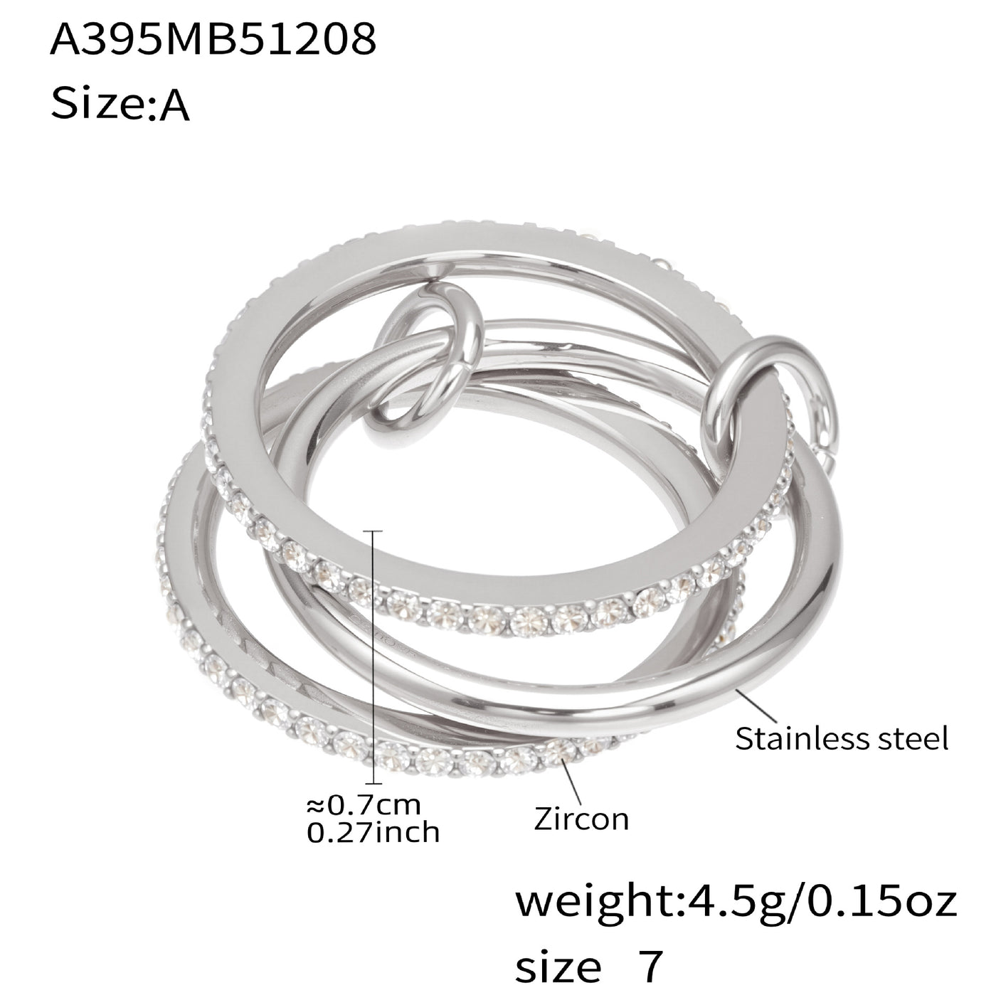 316L Stainless Steel Lock & Key Pave Stacked Ring with 18K Gold PVD