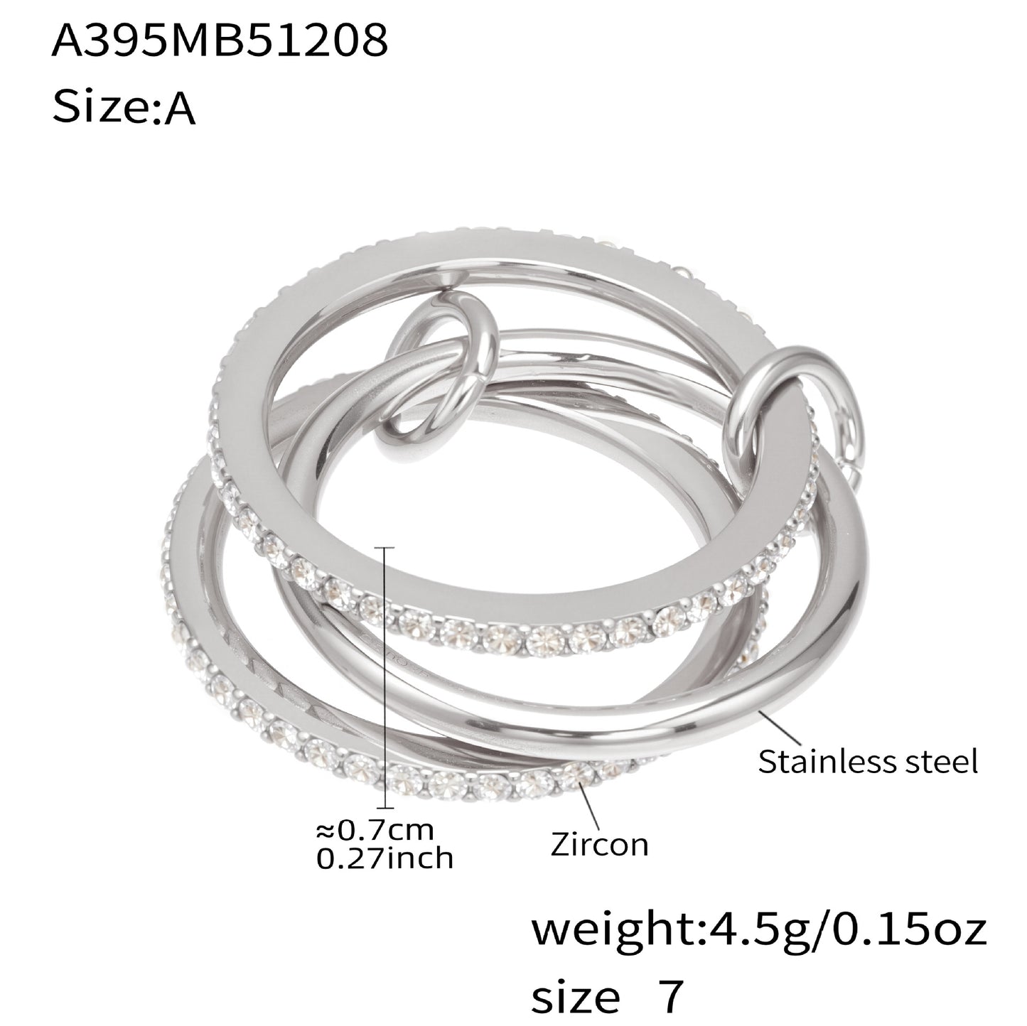 316L Stainless Steel Lock & Key Pave Stacked Ring with 18K Gold PVD